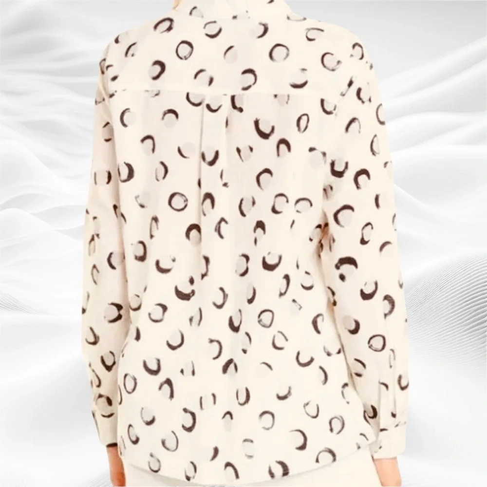 Lafayette 148 New York Zora Silk Long Sleeve Blouse, Button front S Cream Navy - Picture 2 of 8